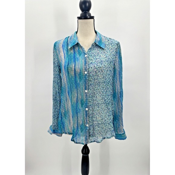 Nordstroms Tops - Nordstroms APNY Sheer Silk Top Medium Button Up Watercolor Wearable Art to Wear